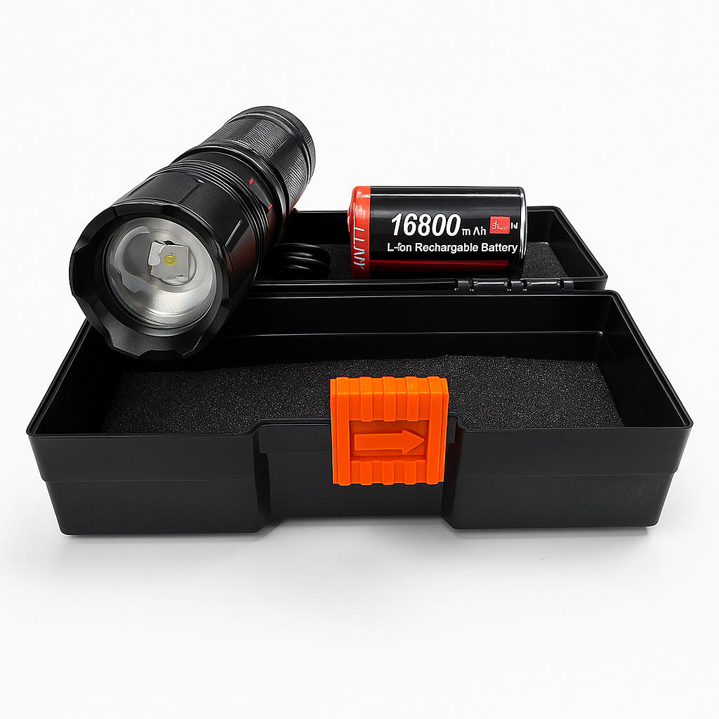 High-Power Rechargeable LED Flashlight Kit | طقم مصباح يدوي LED عالي الطاقة