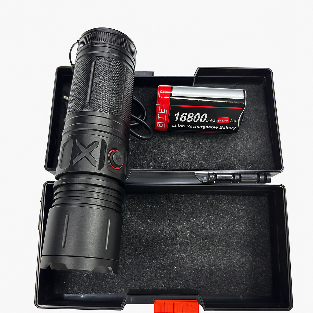 High-Power Rechargeable LED Flashlight Kit | طقم مصباح يدوي LED عالي الطاقة