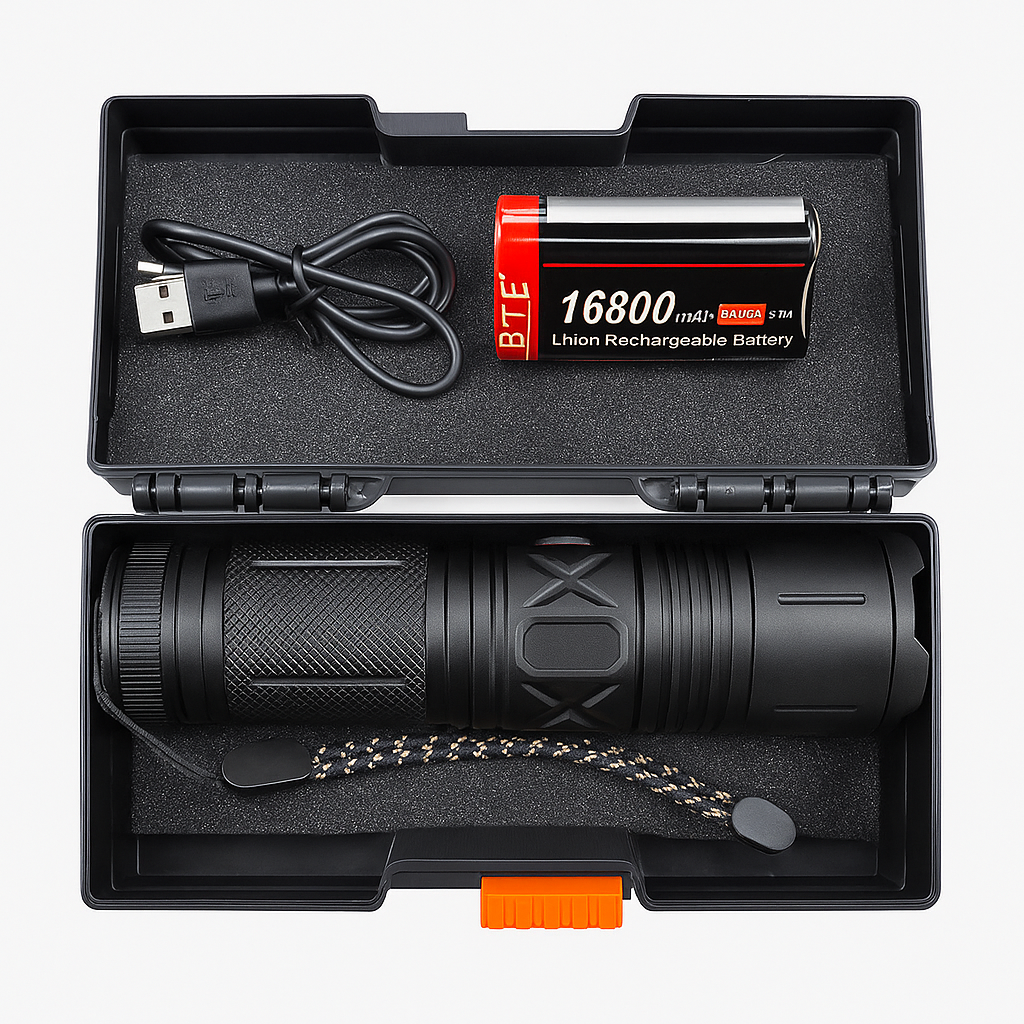 High-Power Rechargeable LED Flashlight Kit | طقم مصباح يدوي LED عالي الطاقة